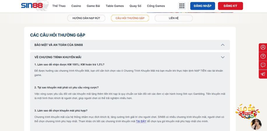 Các câu hỏi liên quan đến cổng game Sin88
